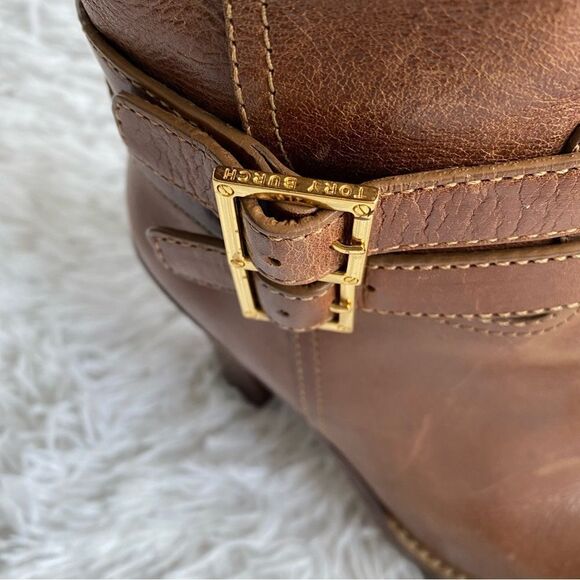 Tory Burch Brown Leather Platform Heels Boots with Ankle Straps Size 8 - Picture 2 of 11